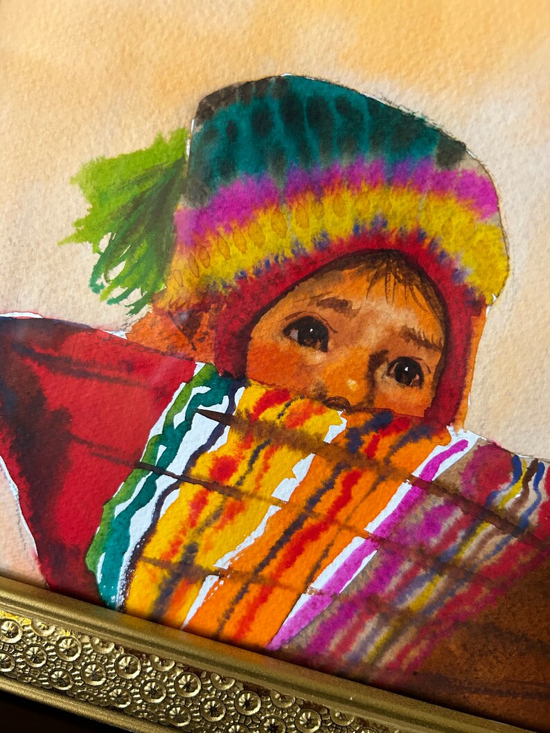 Beautiful painting of a girl taking care of her little brother