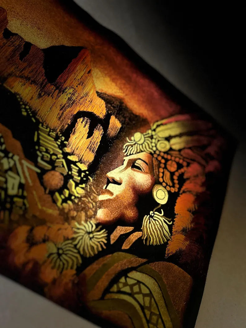 Beautiful painting of sleeping inka according to the Cuzco legend
